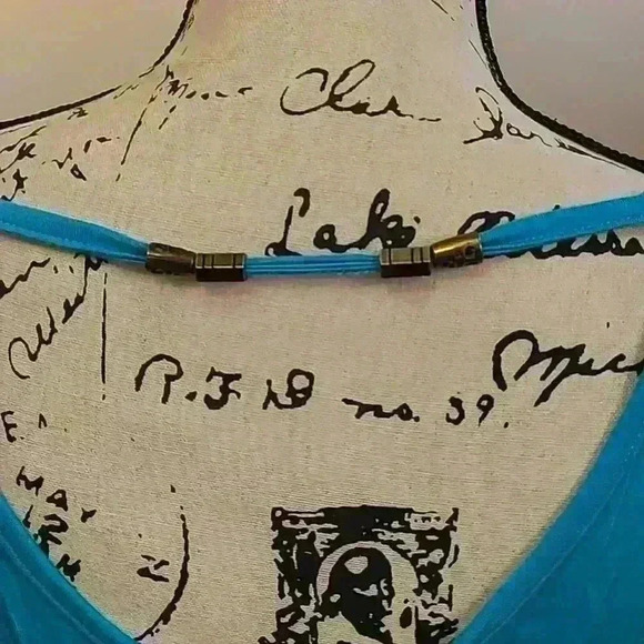 Aqua waist tie beaded beach open back tunic or dress - Picture 4 of 4